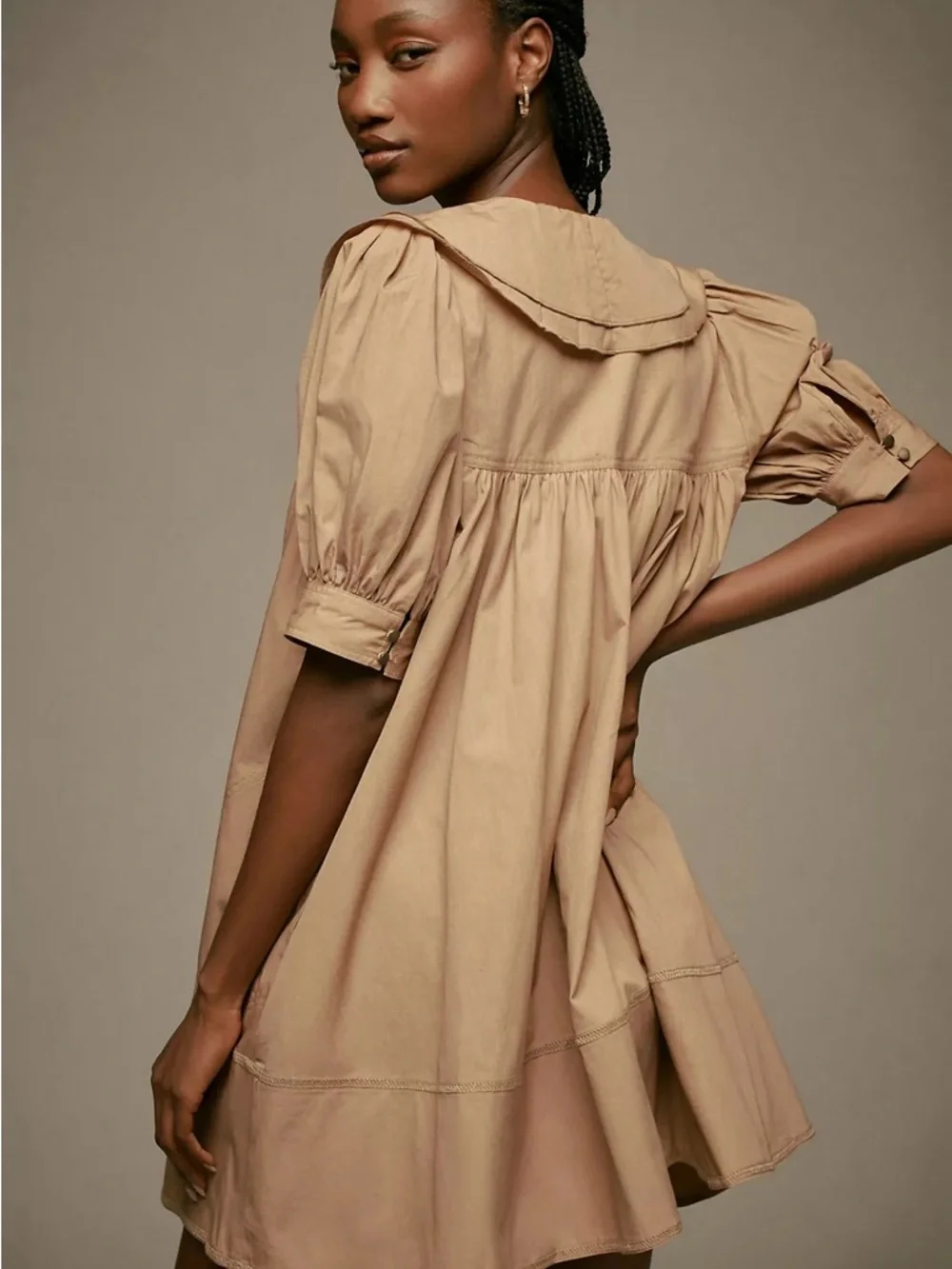 Pilcro Bow-Front Tunic Cotton Mini Dress Khaki/Tan Size M - Picture 3 of 12